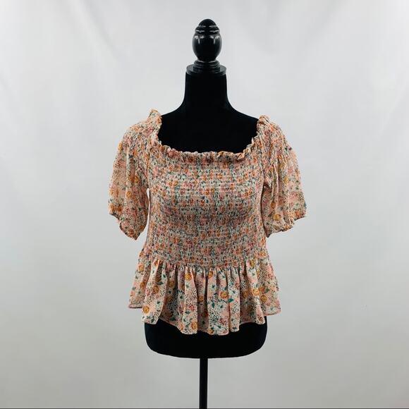 Socialite Ruched Peplum Waist Floral Off Shoulder - Picture 6 of 12